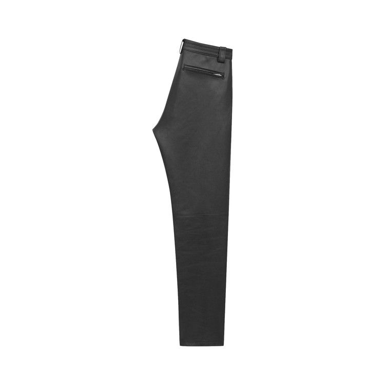 Saint Laurent Belted Pants In Grained Leather 'Noir'