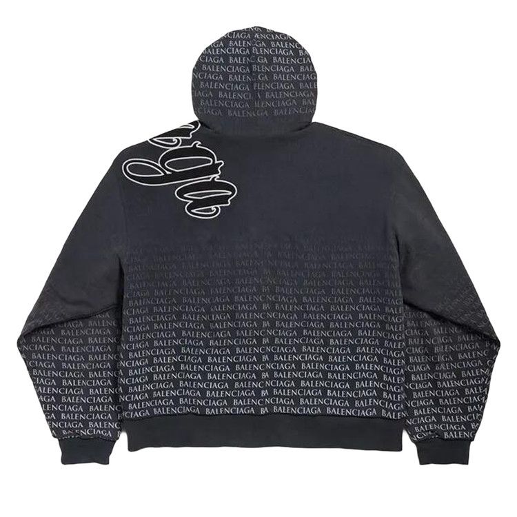 Balenciaga Oversized Zip-Up Hoodie 'Washed Black/White'