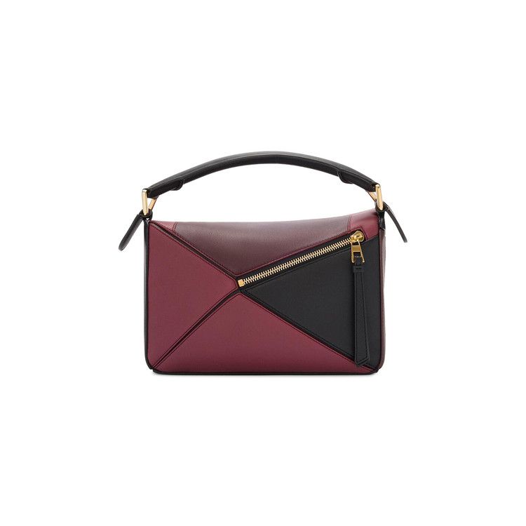 Loewe Small Puzzle Bag In Nappa Calfskin 'Black/Burgundy'