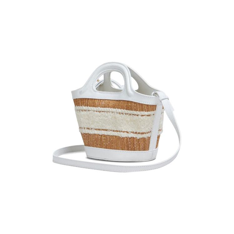 Marni Leather And Raffia Effect Fabric Microbag 'White/Natural'