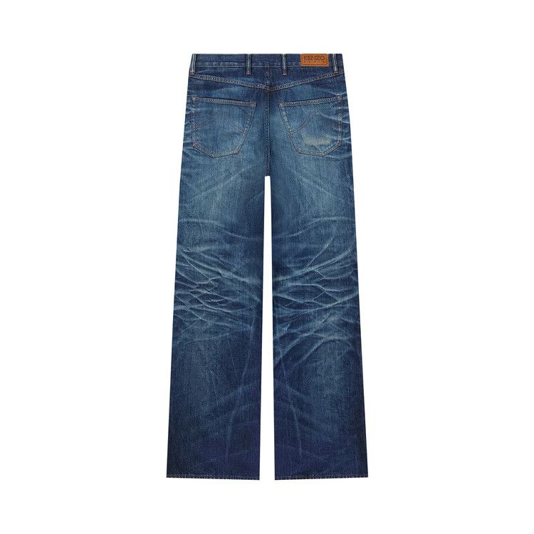 Kenzo Turn Up Wide Fit Jeans 'Stone Bleached Dirty Blue Denim'