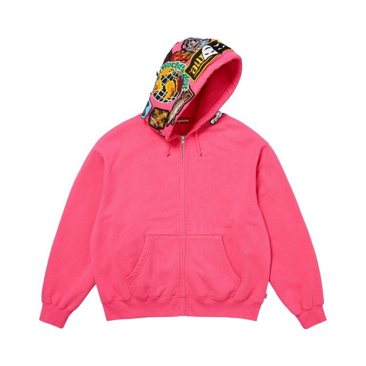 Supreme Patches Zip Up Hooded Sweatshirt 'Magenta'