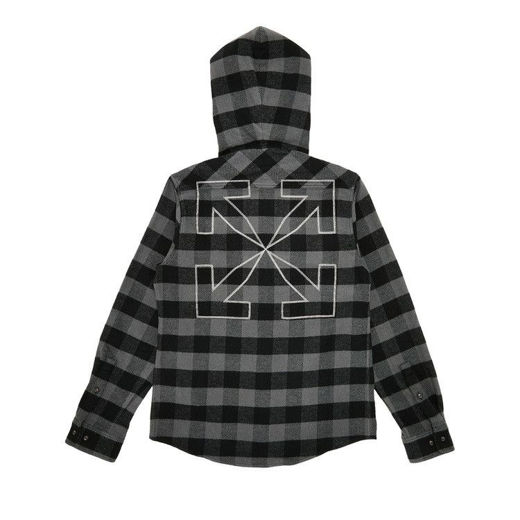 Off-White Arrow Hooded Flannel Shirt 'Light Grey'