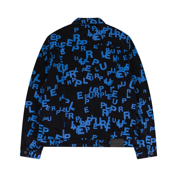PURPLE BRAND Letters Screen Print Trucker Denim Jacket 'Black/Blue'