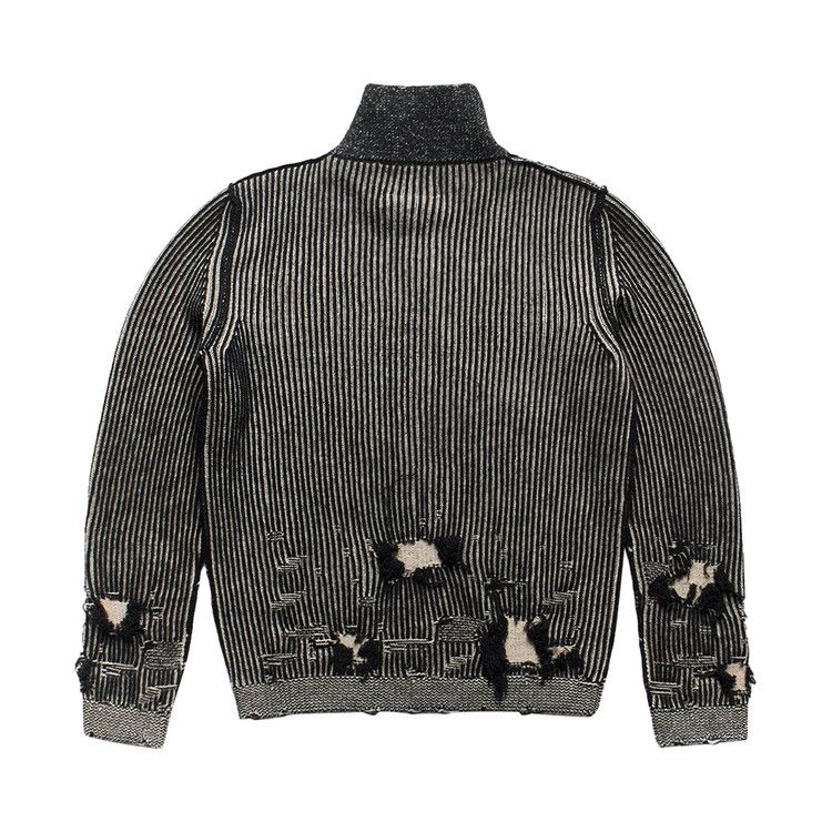MM6 Maison Margiela Ribbed Bicolor Destroyed Zip Up Sweater 'Black'