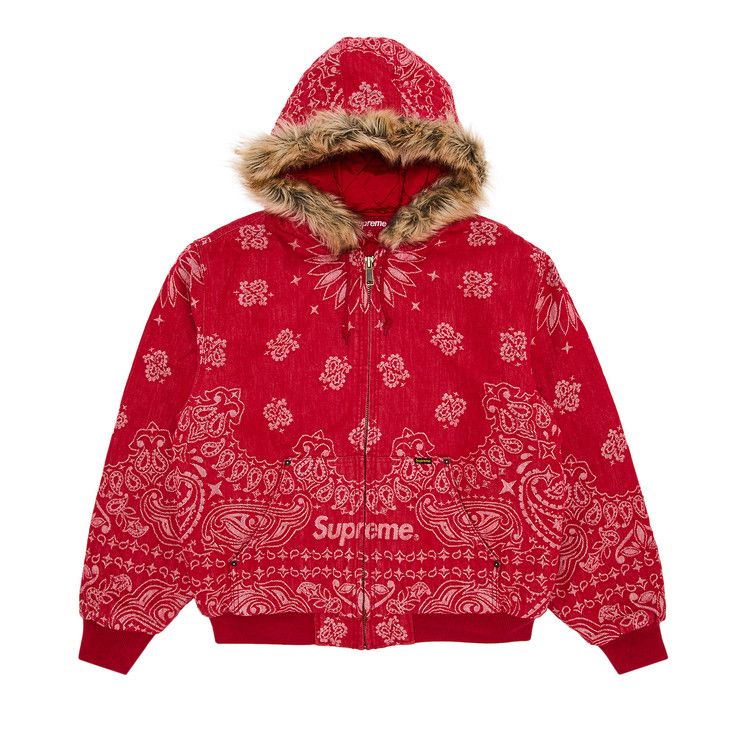 Supreme Bandana Jacquard Denim Hooded Work Jacket 'Red'