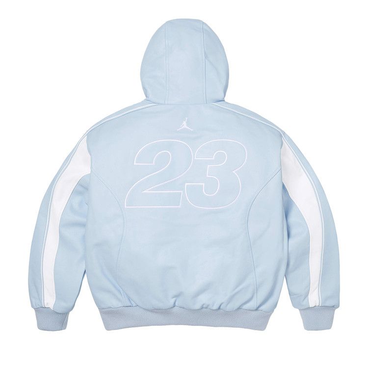 Supreme x Jordan Hooded Leather Jacket 'Light Blue'