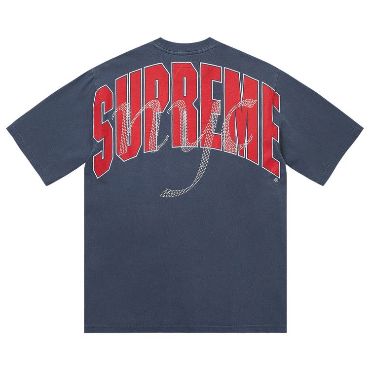 Supreme Rhinestone Script Short-Sleeve Top 'Navy'