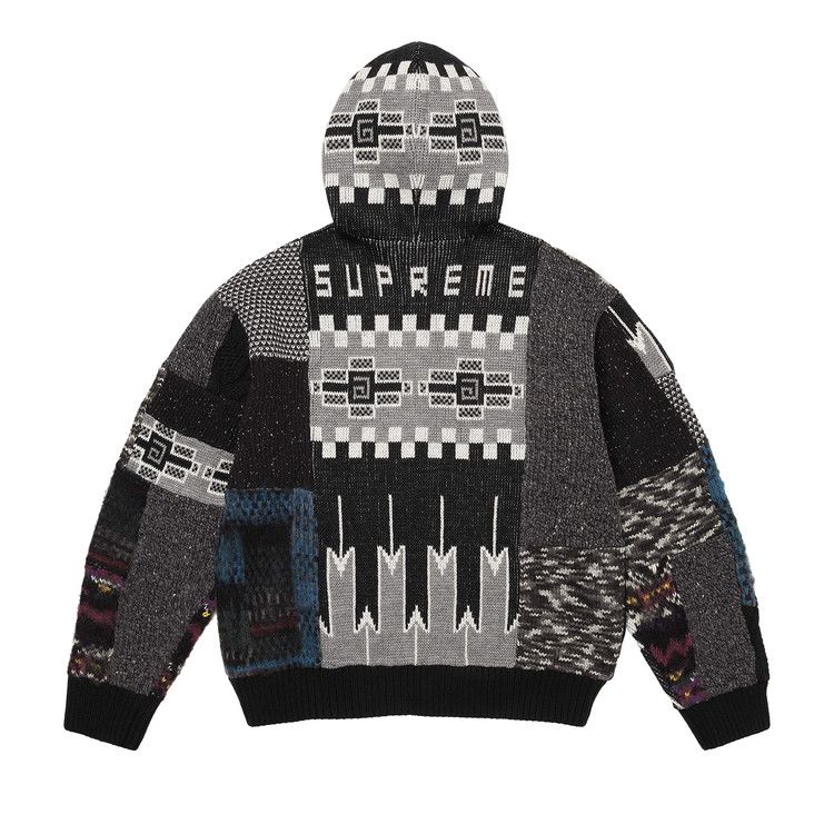 Supreme Patchwork Zip Up Hooded Sweater 'Black'