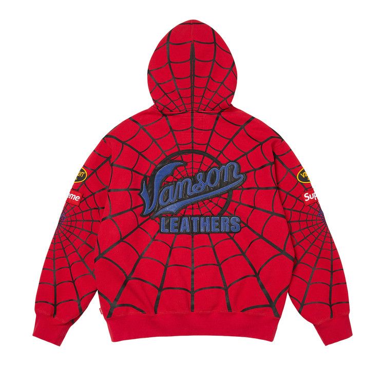 Supreme x Vanson Leathers Spider-Man Zip Up Hooded Sweatshirt 'Red'
