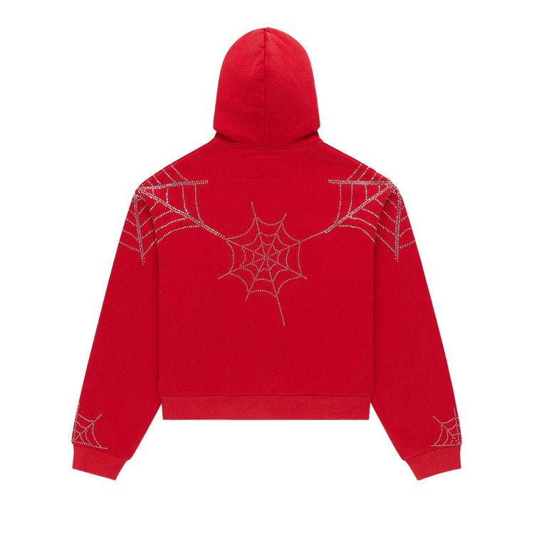 Sp5der Rhinestone Web Zip Hoodie 'Red'