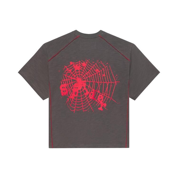 Sp5der Slate Contrast Stitch Slub Tee 'Black'
