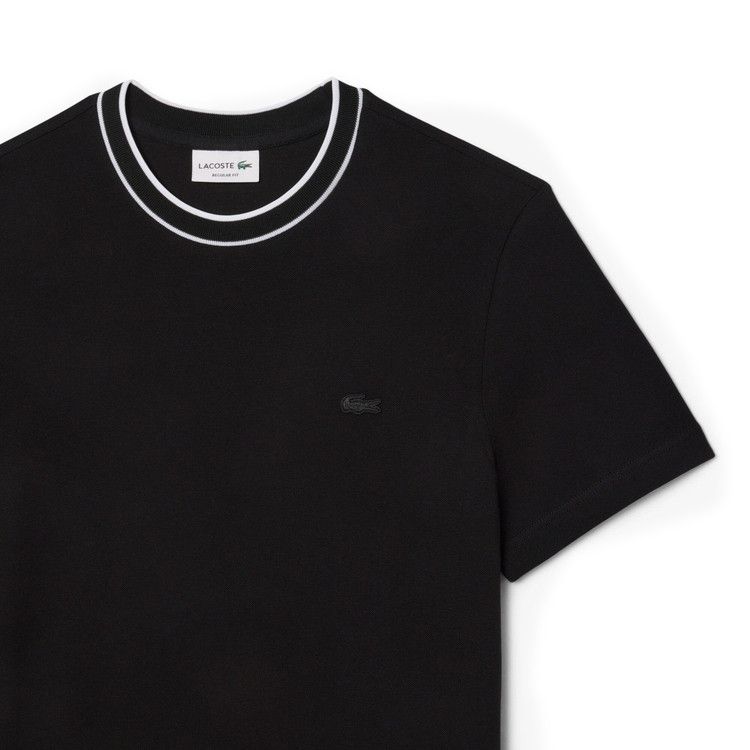 Lacoste Stretch Piqué Stripe Collar T-Shirt 'Black'