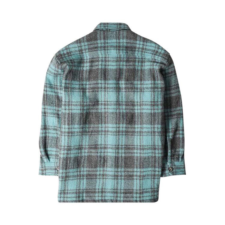 Ami Plaid Wool Shirt Jacket 'Aqua Marine/Mineral Grey'