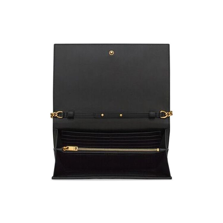 Saint Laurent Logo Plaque Quilted Chain Wallet 'Black'
