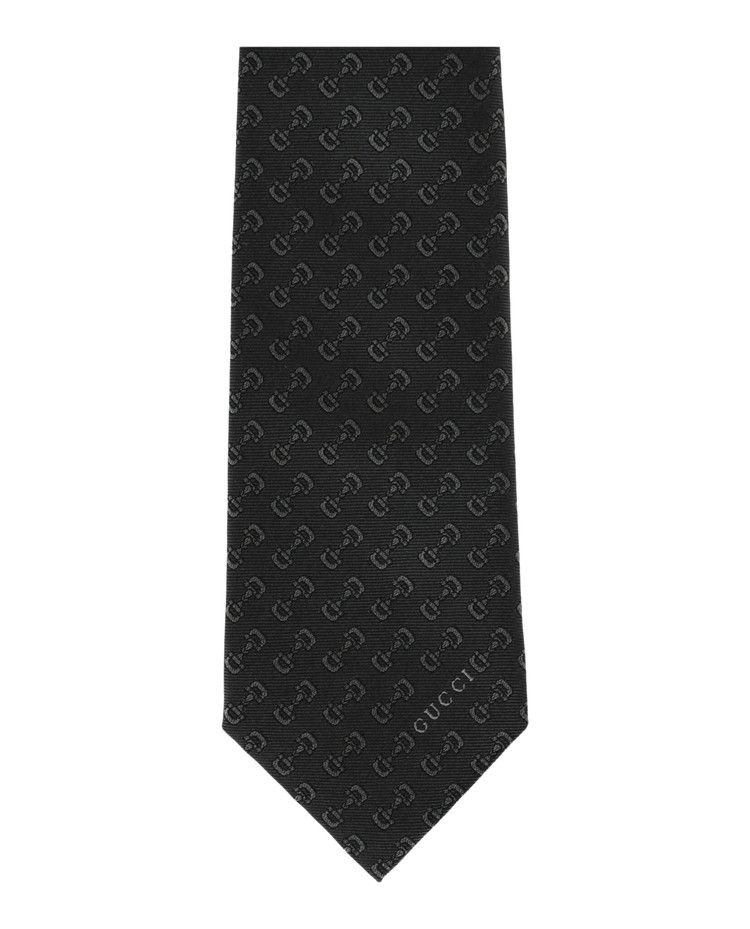 Gucci Horsebit Silk Jacquard Tie 'Black/Dark Grey'