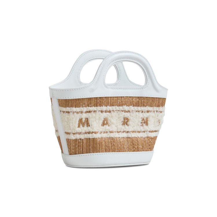 Marni Leather And Raffia Effect Fabric Microbag 'White/Natural'