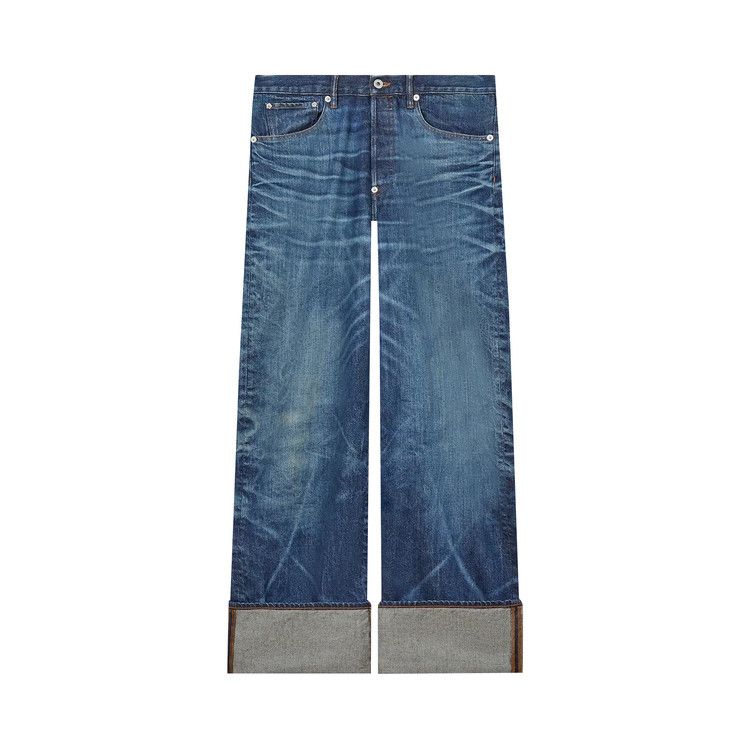 Kenzo Turn Up Wide Fit Jeans 'Stone Bleached Dirty Blue Denim'