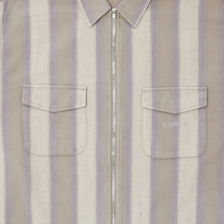 Supreme Stripe Flannel Zip Up Shirt 'Grey'
