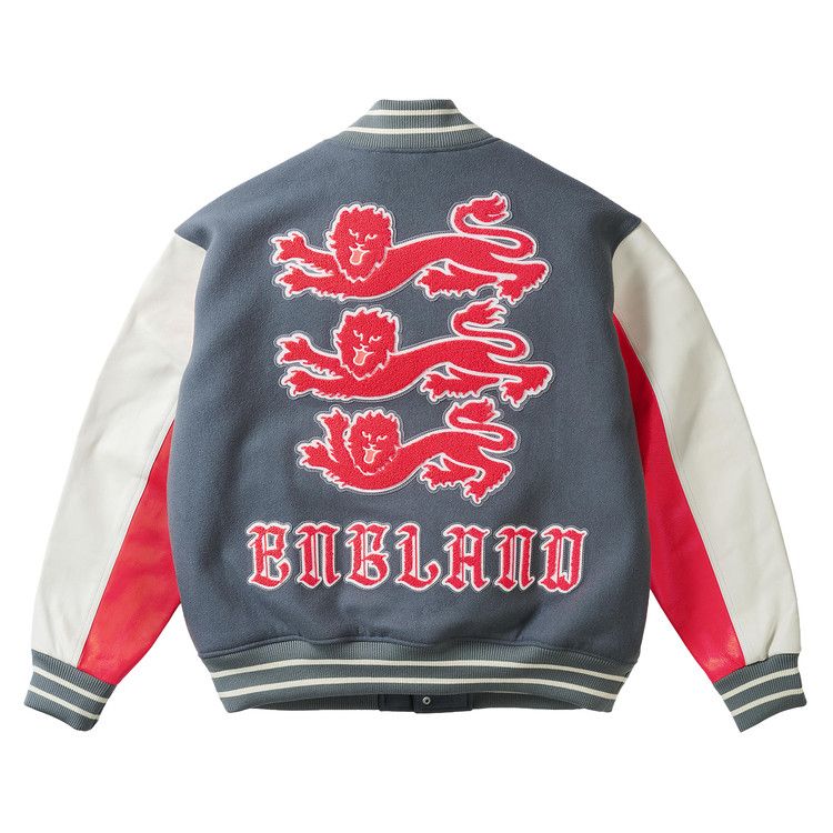 Palace x Nike England Varsity Jacket 'Cool Grey/White/Bright Crimson'