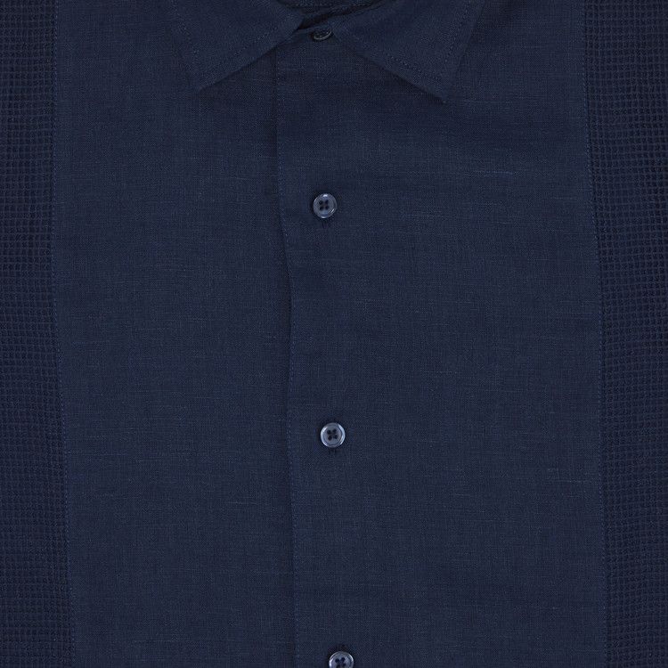 Supreme Mesh Panel Linen Short-Sleeve Shirt 'Navy'